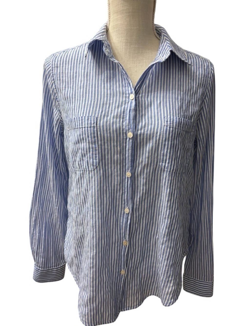 Lily Pulitzer Blue and White Striped Polo Top with Gold Script. Sz/ S
